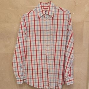 MEN'S CAROLINA HERRERA RED WHITE BLUE BUTTON DOWN DRESS SHIRT SZ 16 $265